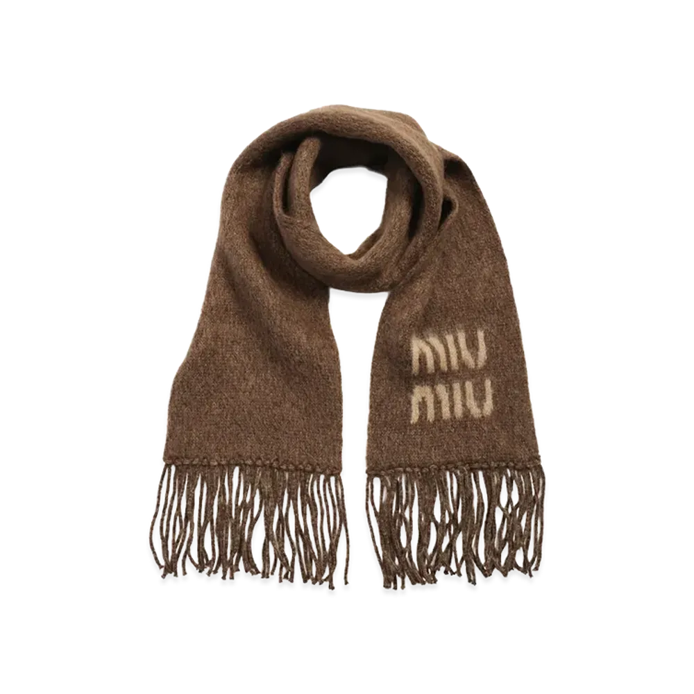 MIU MIU Women's Mohair Logo Scarf "Brown"
