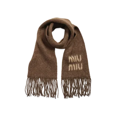 MIU MIU Women's Mohair Logo Scarf "Brown"