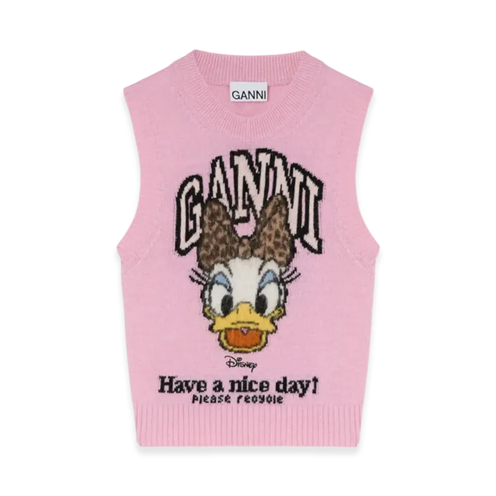 GANNI x Disney Daisy Duck Graphic Wool Vest "Chalk Pink"