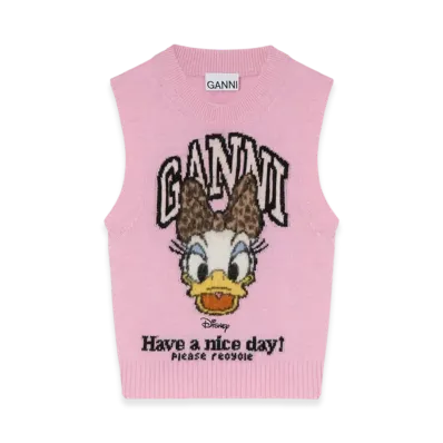 GANNI x Disney Daisy Duck Graphic Wool Vest "Chalk Pink"