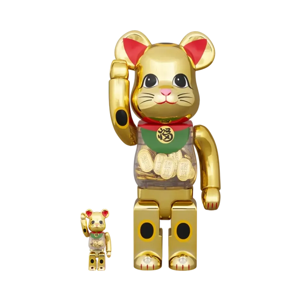 MEDICOM TOY "BEARBRICK" Lucky Cat Oval Good Luck Gold Plated 100% & 400%