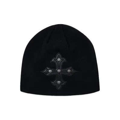 SUPPLIER Cross Leather Patch Brim Knit Beanie "Black"