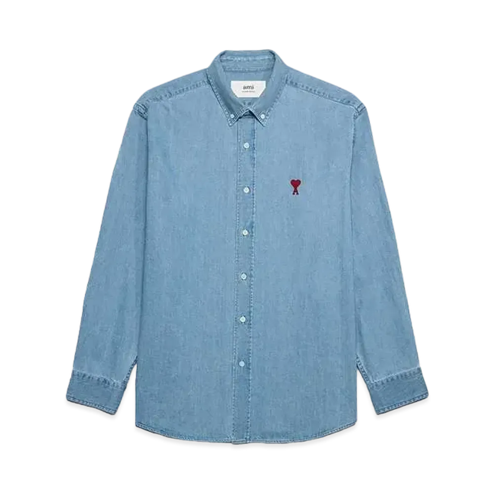 AMI PARIS Mid Wash AMI DE COEUR Denim Shirt "Used Blue"