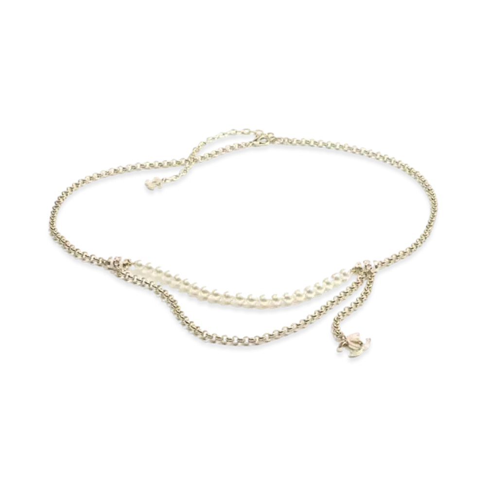 CHANEL Chain Belt Metal, Resin & Glass Pearls "Gold/Pink/White/Pearly White"