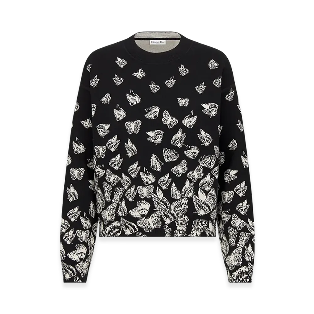 Dior Women's Alps Reversible Sweater Technical Cashmere Knit Gradient Butterflies Motif "Black/White"