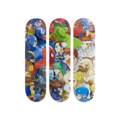 Kith x Marvel vs. Capcom Triptych Set of 3 Skatedeck "Multi"