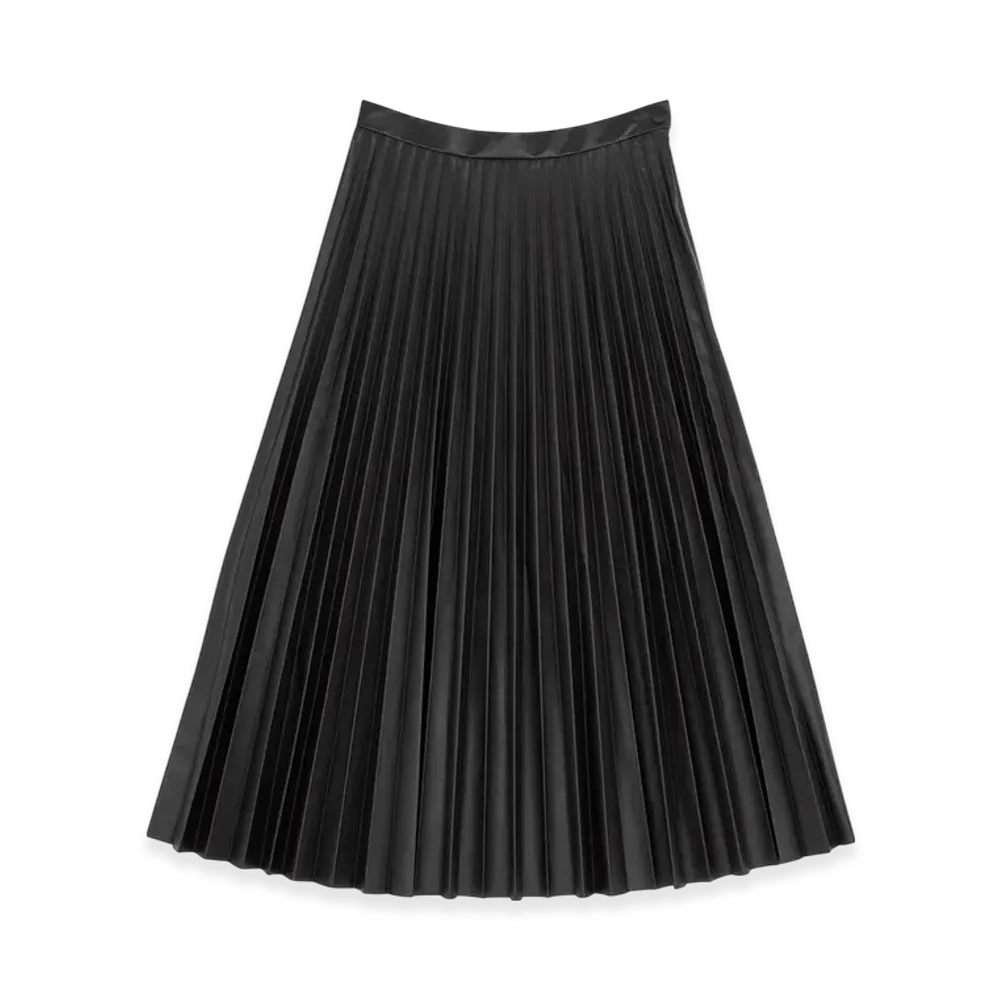 MM6 Maison Margiela Women's Pleated Faux Leather Midi Skirt "Black"