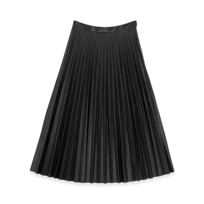 MM6 Maison Margiela Women's Pleated Faux Leather Midi Skirt "Black"