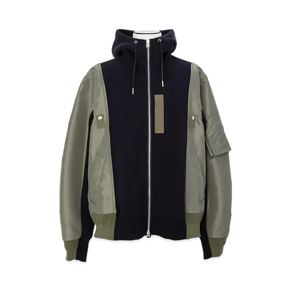 sacai Sponge Sweat x Nylon Twill Hoodie "Navy/Khaki"