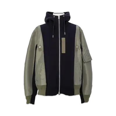 sacai Sponge Sweat x Nylon Twill Hoodie "Navy/Khaki"