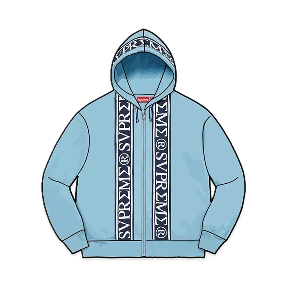 Supreme Roman Zip Up Hooded Sweatshirt "Light Blue"