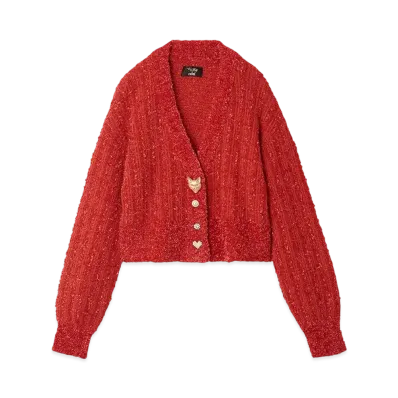 FURFUR x Philly chocolate Cat Button Tweed Cardigan "Red"