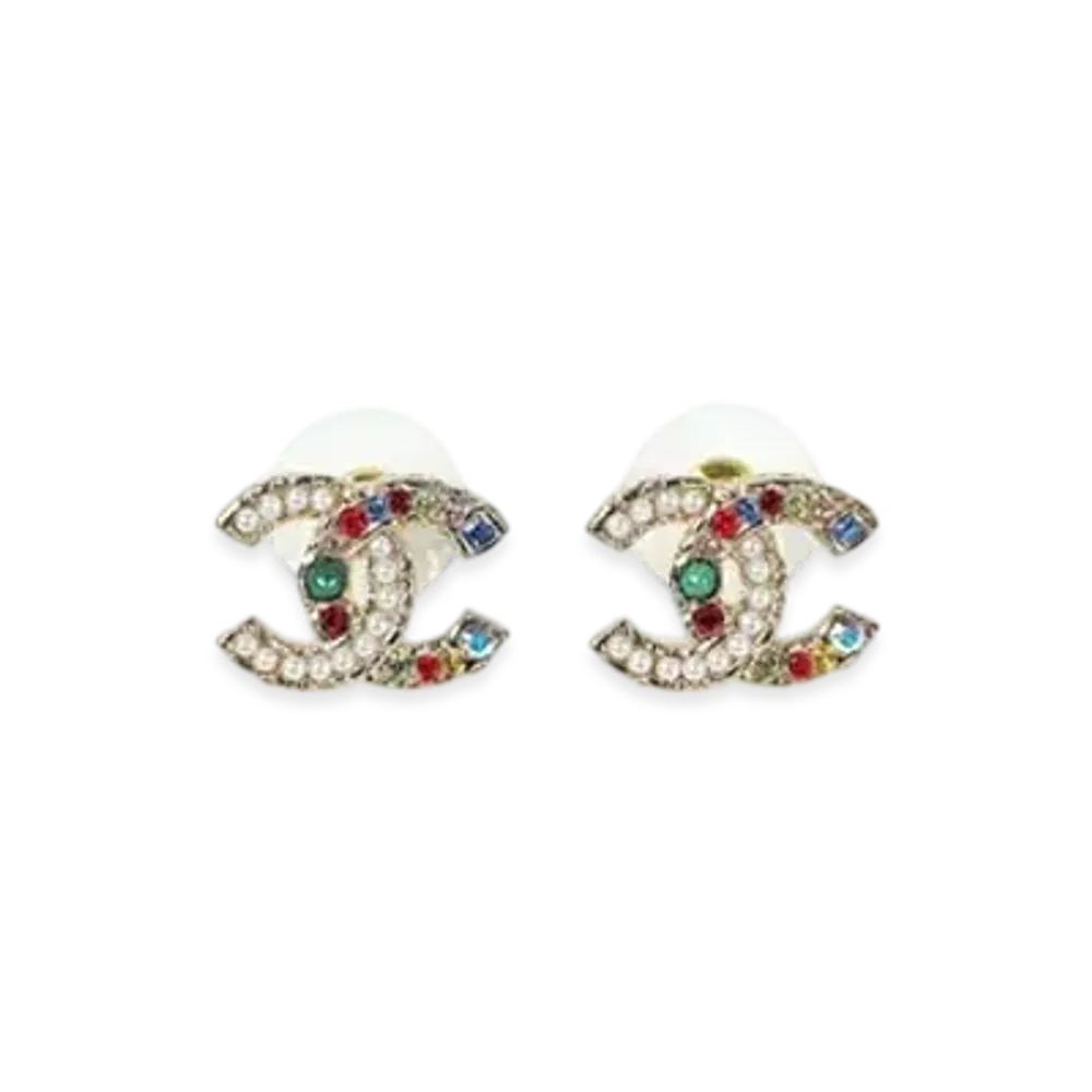 CHANEL Coco Mark Rhinestone Earrings "Multicolor"