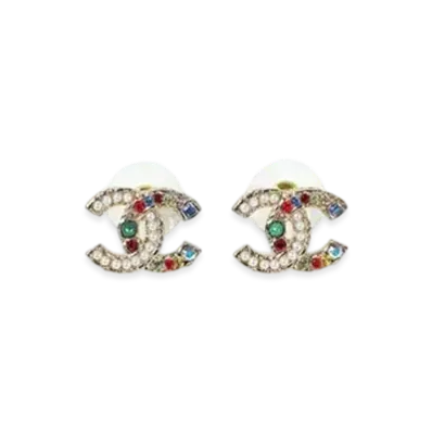 CHANEL Coco Mark Rhinestone Earrings "Multicolor"