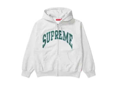 Supreme Cracked Raglan Zip Up Hooded Sweatshirt "Ash Grey"