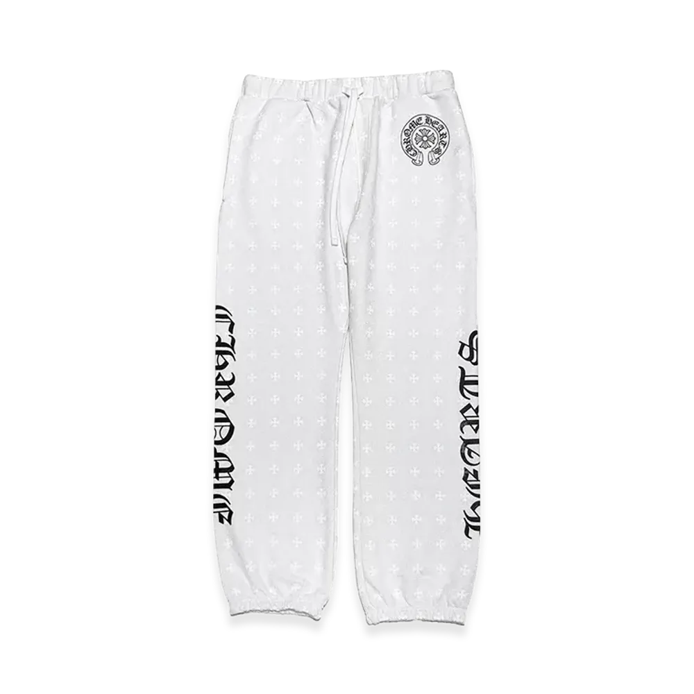 Chrome Hearts Cross Pattern Horseshoe Script Logo Sweatpants "White"