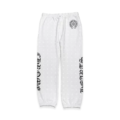Chrome Hearts Cross Pattern Horseshoe Script Logo Sweatpants "White"