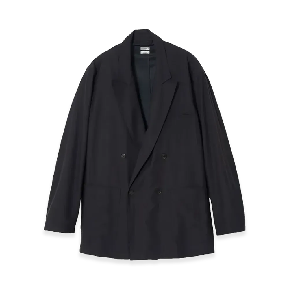 YOKE Rayon Polyester Brushed Twill Relaxed Double-Breasted Blazer "Black"