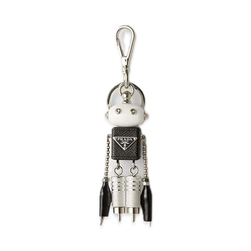 PRADA Robot Saffiano Leather Bag Charm "Gray"