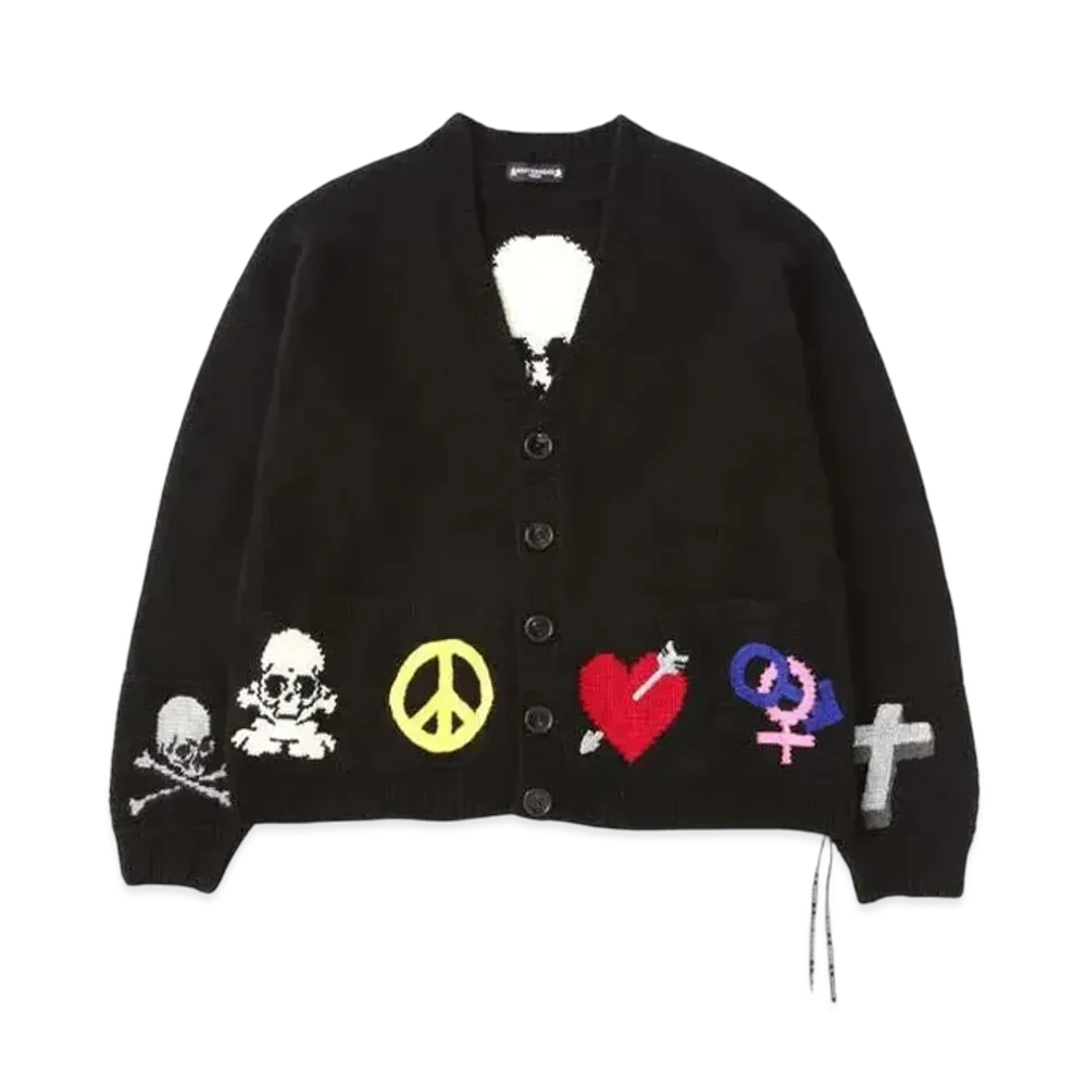 mastermind WORLD Oversized Cashmere Handknitted Cardigan "Black"