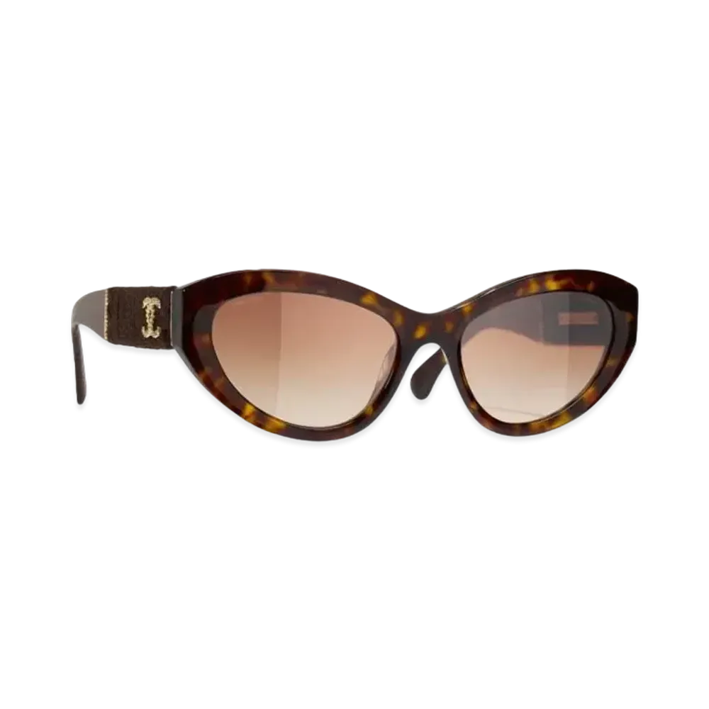 CHANEL Cat Eye Sunglasses Acetate & Tweed "Tortoise"
