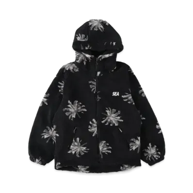 WIND AND SEA Palm Tree (pattern) Fleece Flzp Parka "Black"