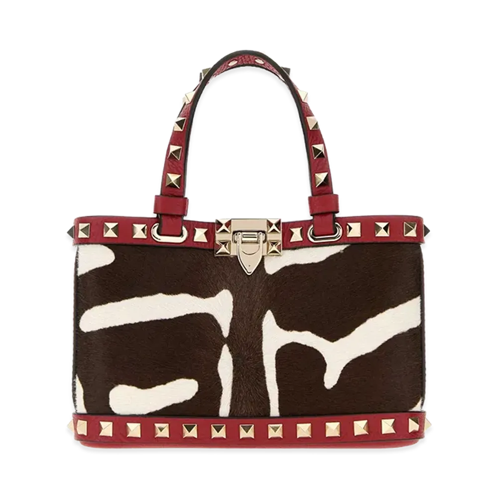 Valentino Women's Printed Calf Hair Rockstud Handbag "Animal Print"