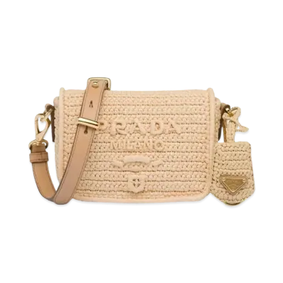 PRADA Crochet Leather Shoulder Bag Flap Closure "Natural"