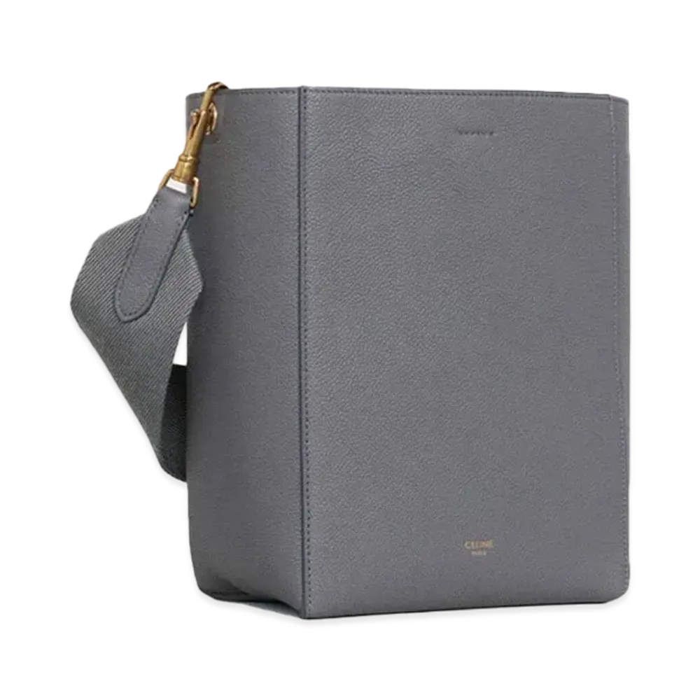 CELINE Sangle Small Bucket Bag in Soft Grained Calfskin "Grey"