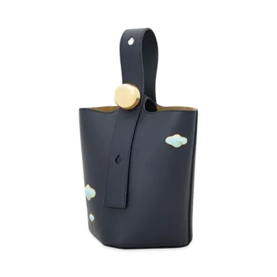 LOEWE Mini Pebble Bucket in Nappa Calfskin "Dark Ink"