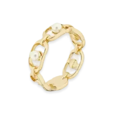Dior 30 Montaigne Jolie Ring Metal and Resin Pearls "Gold/White"
