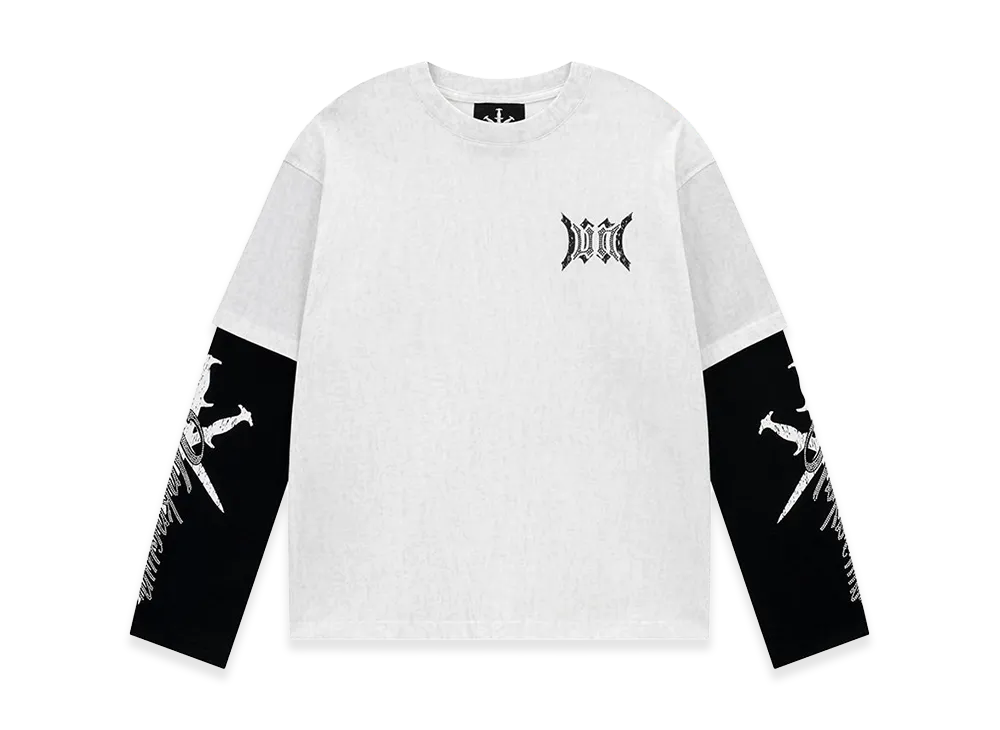 Unknown London Cursive Rhinestone Layered Long Sleeve "White"