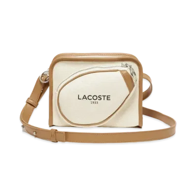 LACOSTE Heritage Canvas Tennis Style Shoulder Bag "Tan"