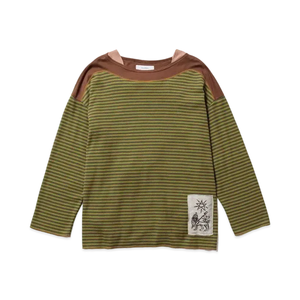 Sasquatchfabrix Boat Neck Border L/S Waffle "Brown"