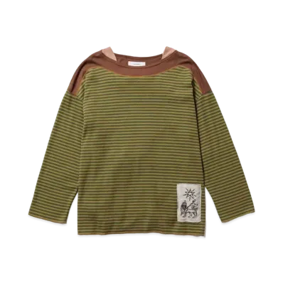 Sasquatchfabrix Boat Neck Border L/S Waffle "Brown"