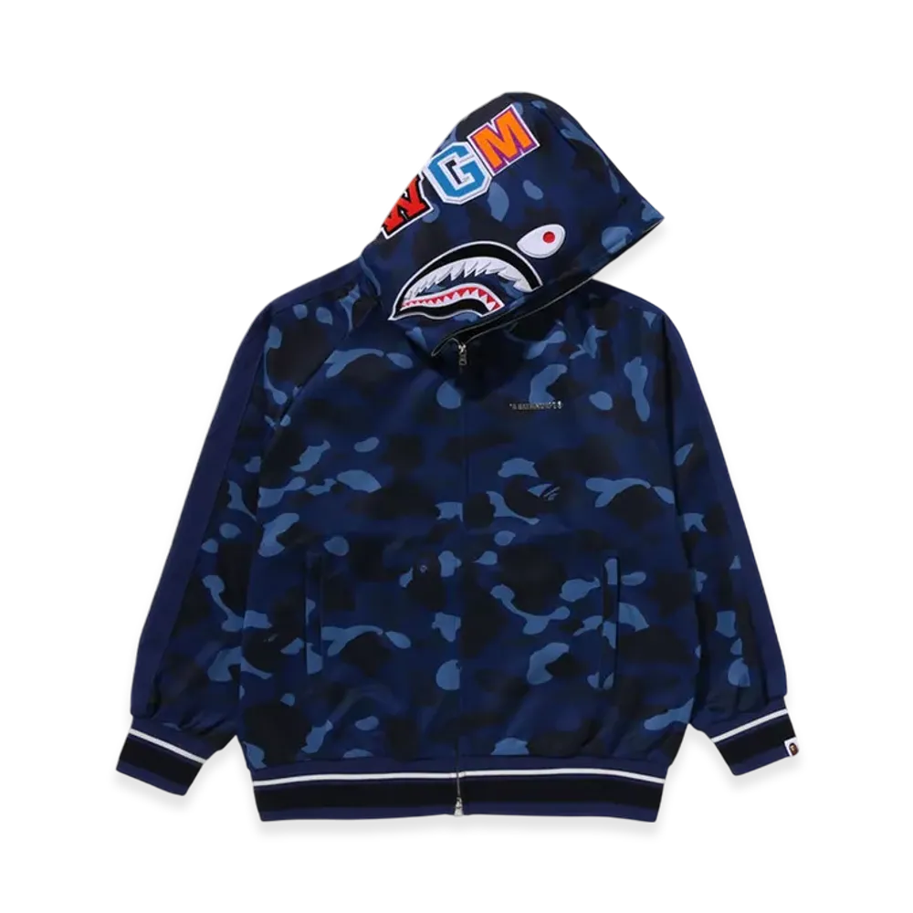 A BATHING APE Color Camo Shark Relaxed Fit Hoodie Track Jacket "Navy"