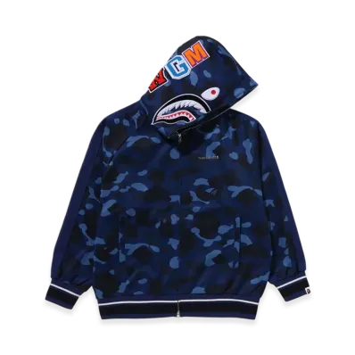 A BATHING APE Color Camo Shark Relaxed Fit Hoodie Track Jacket "Navy"