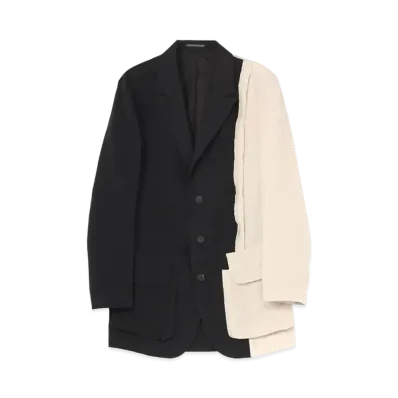Yohji Yamamoto Pour Homme LINEN/COTTON/NAYLON + LINEN PEAK LEFT FRONT PATCHWORK JACKET "Black"