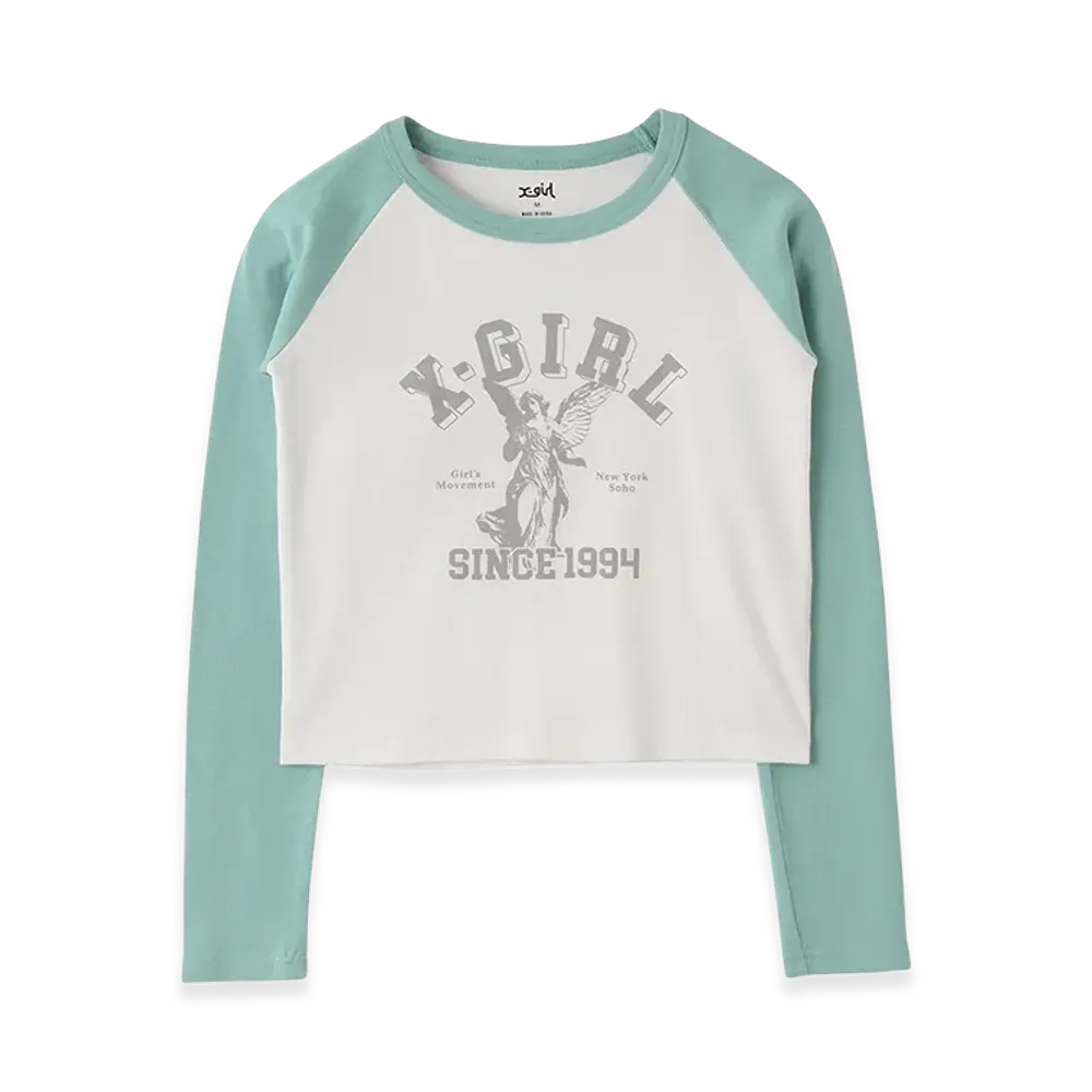 X-Girl Women's Angel And Logo Raglan L/S Baby Tee "White"