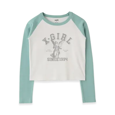 X-Girl Women's Angel And Logo Raglan L/S Baby Tee "White"