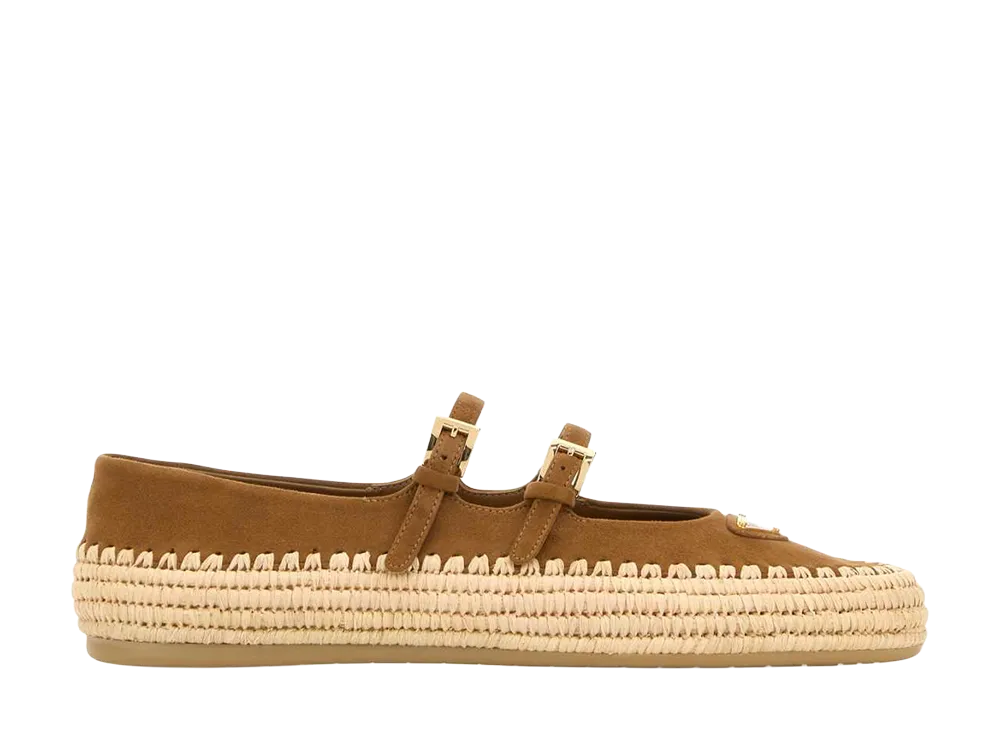 PRADA Women's Camel Suede Ballerinas "Brown"