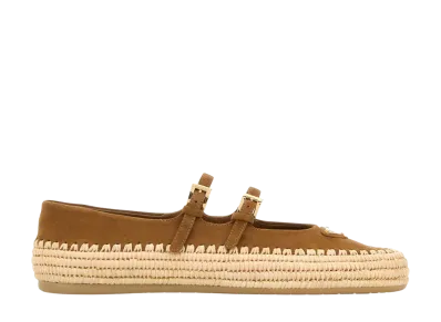 PRADA Women's Camel Suede Ballerinas "Brown"