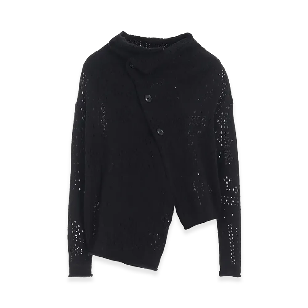 Y's Patchwork Lace Off-neck Cropped Cardigan "Black"