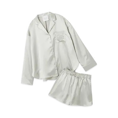 GELATO PIQUE x LE SSERAFIM Satin Shirt & Shorts Set "Right Gray"