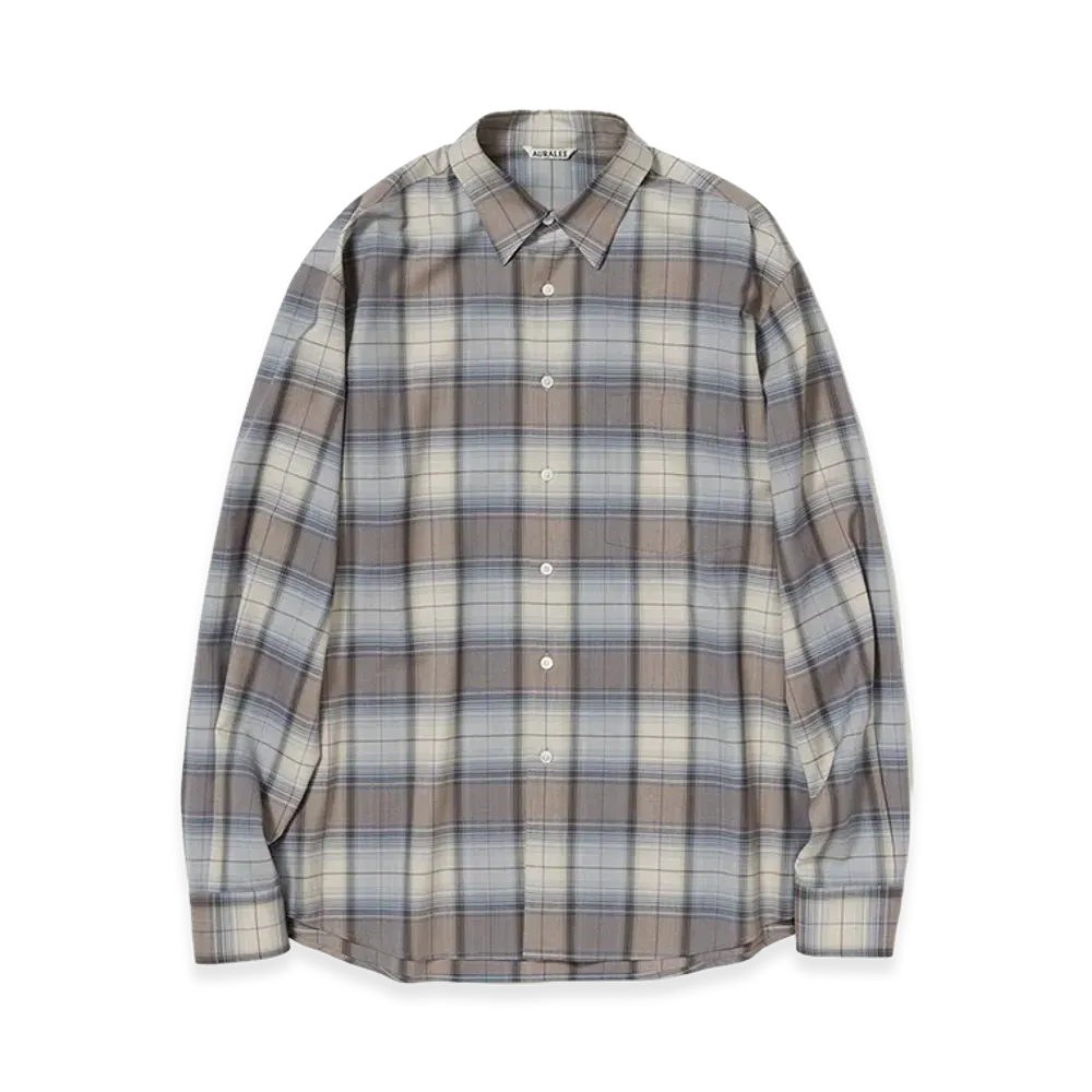 AURALEE Super Light Wool Check Shirt "Blue Gray Check"