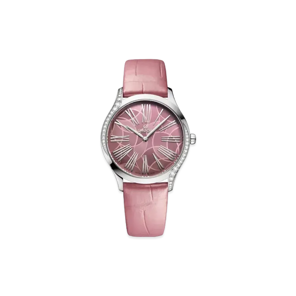 OMEGA De Ville Tresor Diamonds Alligator Leather Strap 36MM "Stainless Steel/Pink" 428.18.36.60.10.001