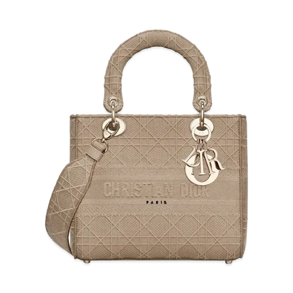 Dior Medium Lady D-Lite Bag Cannage Embroidery "Beige"