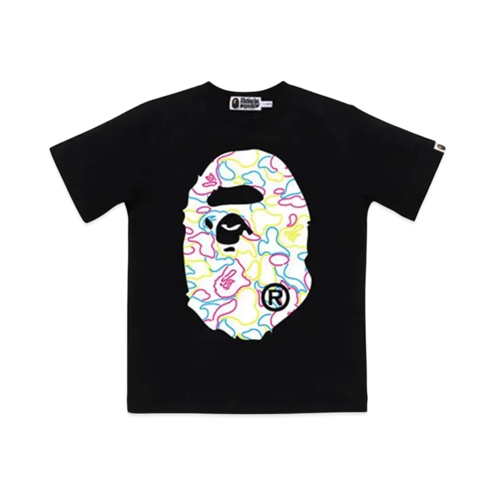 A BATHING APE Neon Camo Big Ape Head Tee "Black"