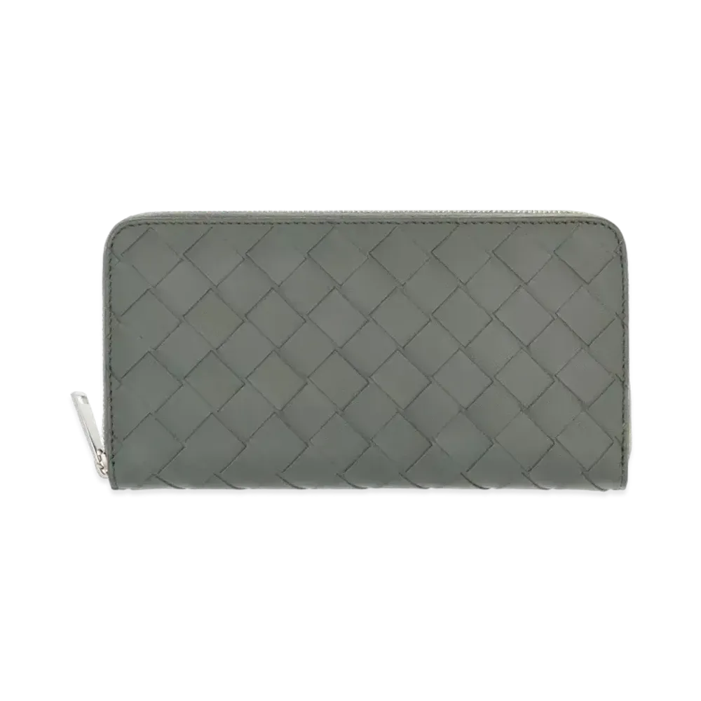 Bottega Veneta Intrecciato Calfskin Zip Around Wallet "Slate"