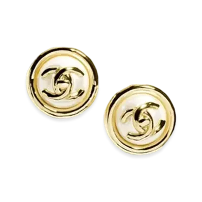 CHANEL Stud Earrings Metal & Resin "Gold/Pearly White"